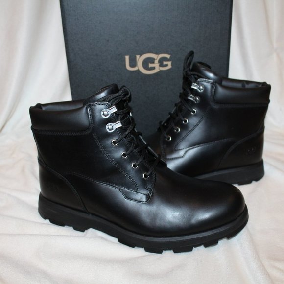NIB UGG MEN'S STENTON WINTER LEATHER WATER‎ RESISTANT BOOTS BLACK - Picture 1 of 8
